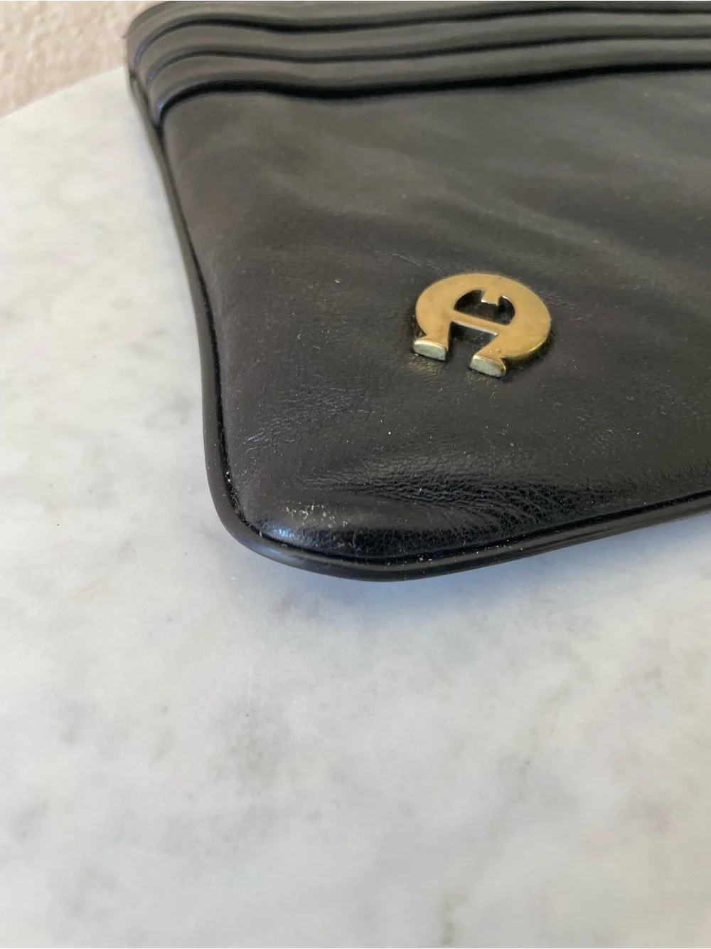Vintage Etienne Aigner Black Leather XL Clutch